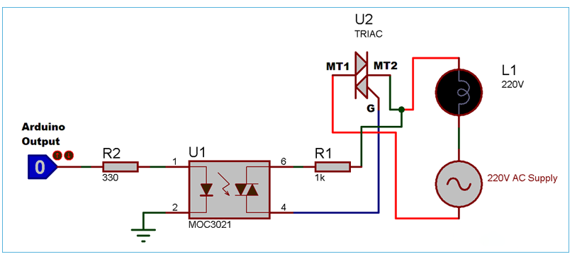 Sơ đồ kết nối TRIAC và Optocoupler: 
